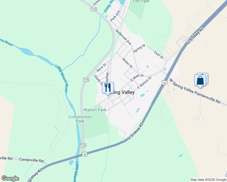 map of restaurants, bars, coffee shops, grocery stores, and more near 13 Main Street in Spring Valley