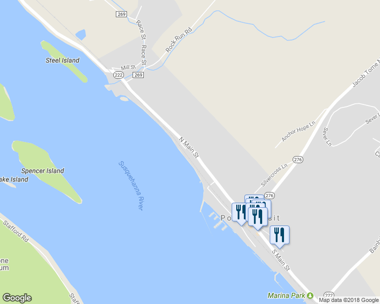 map of restaurants, bars, coffee shops, grocery stores, and more near 155 N Main St in Port Deposit