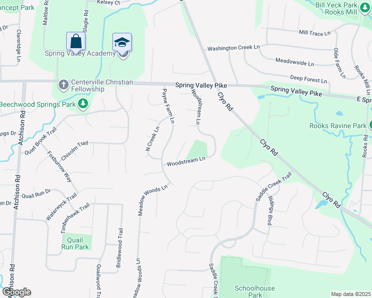 map of restaurants, bars, coffee shops, grocery stores, and more near 9278 Streamview Court in Dayton