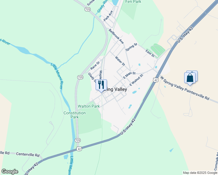 map of restaurants, bars, coffee shops, grocery stores, and more near 4 Main Street in Spring Valley