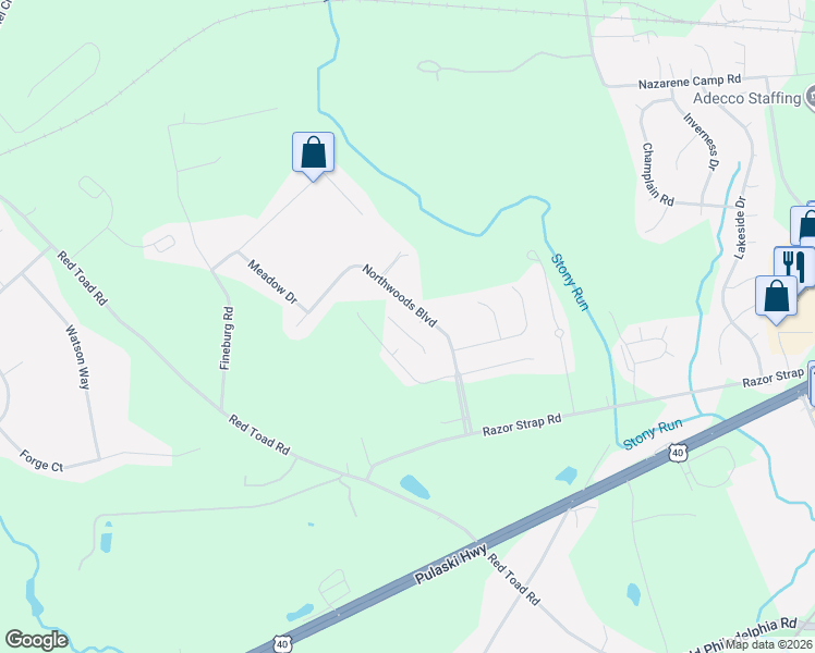 map of restaurants, bars, coffee shops, grocery stores, and more near 83 Catalpa Drive in North East