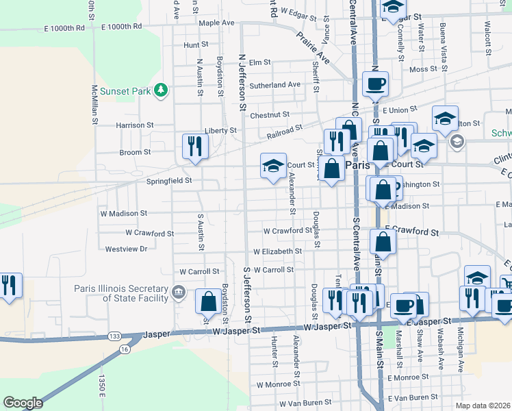 map of restaurants, bars, coffee shops, grocery stores, and more near 435 West Madison Street in Paris