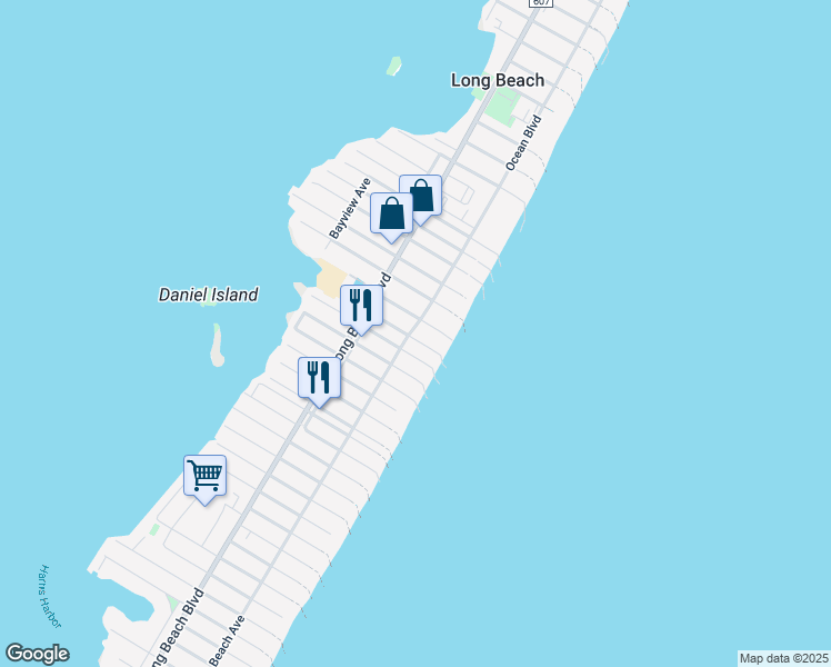 map of restaurants, bars, coffee shops, grocery stores, and more near 105 East Surf Avenue in Beach Haven