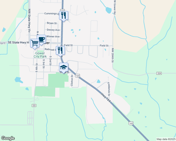 map of restaurants, bars, coffee shops, grocery stores, and more near 327 Lincoln Drive in Gower