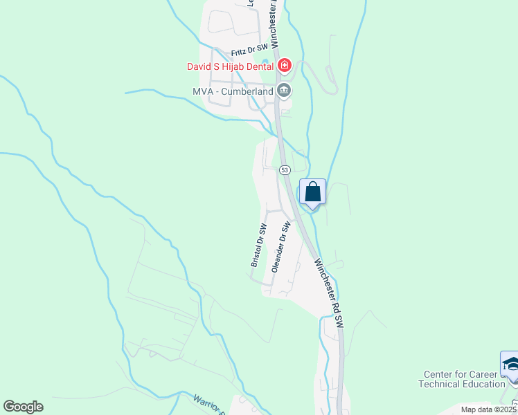 map of restaurants, bars, coffee shops, grocery stores, and more near 13523 Bristol Drive Southwest in Cresaptown