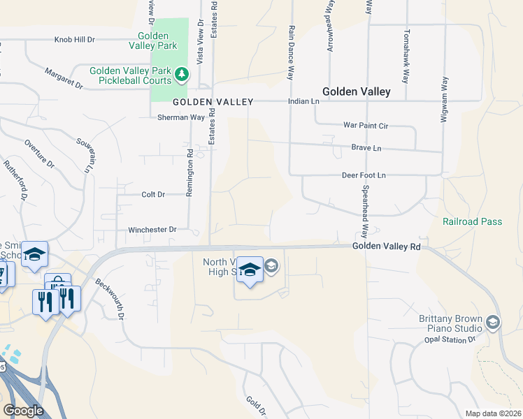 map of restaurants, bars, coffee shops, grocery stores, and more near 1835-2087 Golden Valley Road in Reno