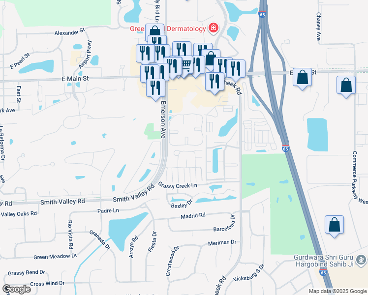 map of restaurants, bars, coffee shops, grocery stores, and more near 550 Paradise Way in Greenwood