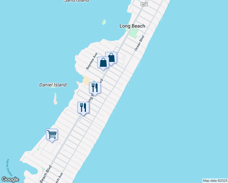 map of restaurants, bars, coffee shops, grocery stores, and more near 105 East Surf Avenue in Beach Haven