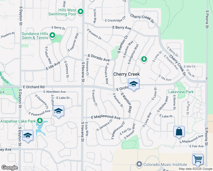 map of restaurants, bars, coffee shops, grocery stores, and more near 5904 South Jamaica Way in Englewood