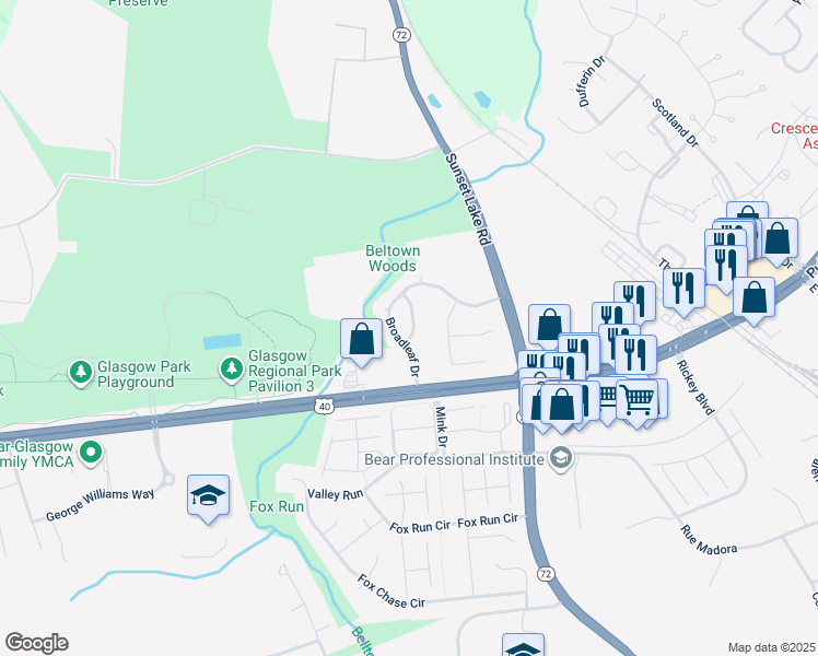 map of restaurants, bars, coffee shops, grocery stores, and more near 15 Glezman Drive in Newark