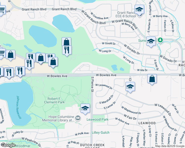 map of restaurants, bars, coffee shops, grocery stores, and more near 6805 West Bowles Avenue in Littleton