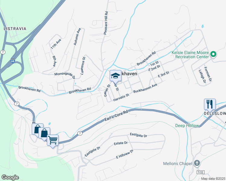 map of restaurants, bars, coffee shops, grocery stores, and more near 1107 Rucki Street in Morgantown