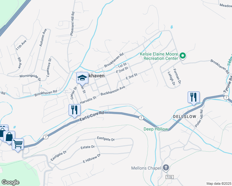map of restaurants, bars, coffee shops, grocery stores, and more near 1511 Buckhannon Avenue in Morgantown