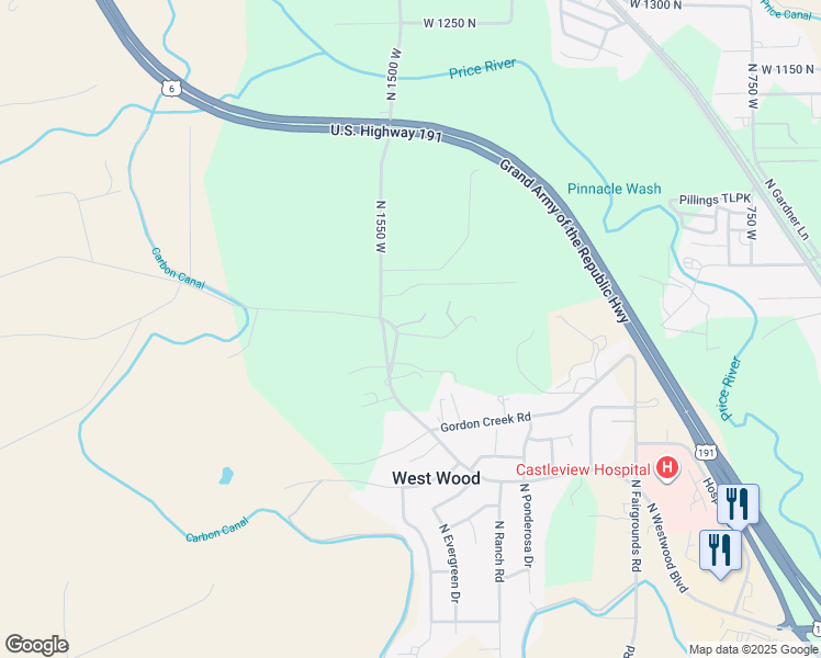 map of restaurants, bars, coffee shops, grocery stores, and more near 1466 West 620 North in Price