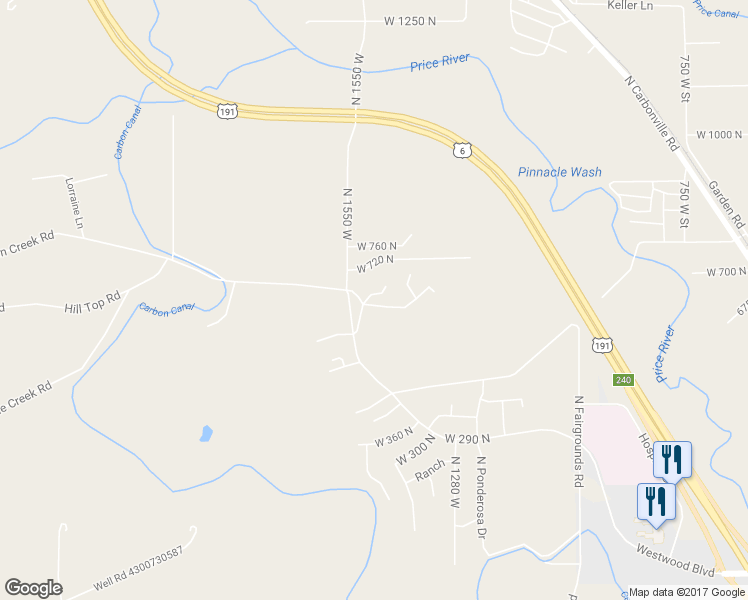 map of restaurants, bars, coffee shops, grocery stores, and more near 1466 West 620 North in Price