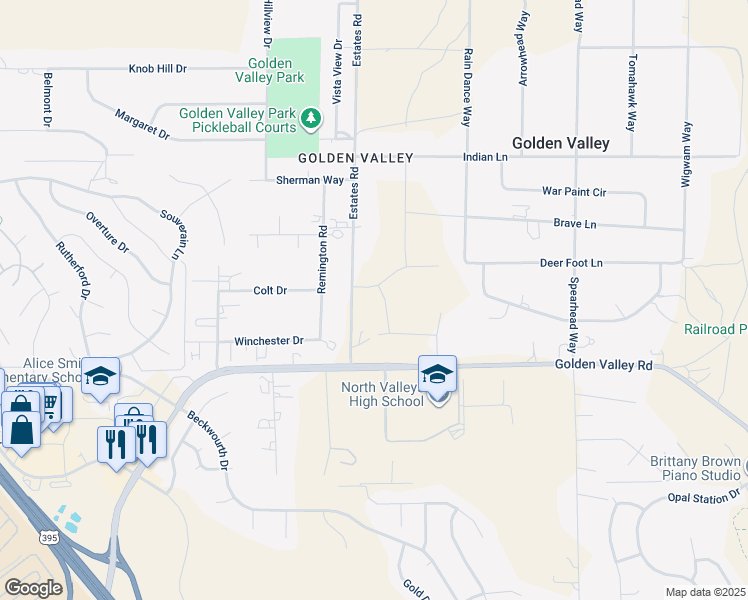 map of restaurants, bars, coffee shops, grocery stores, and more near 7250 Estates Road in Reno
