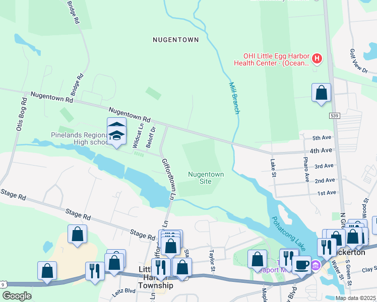 map of restaurants, bars, coffee shops, grocery stores, and more near 417 Nugentown Road in Ocean County