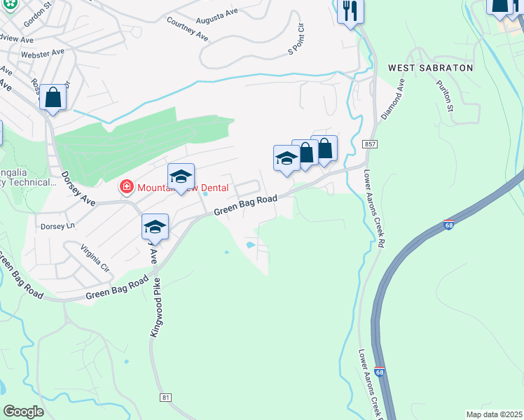 map of restaurants, bars, coffee shops, grocery stores, and more near 768 Green Bag Road in Morgantown