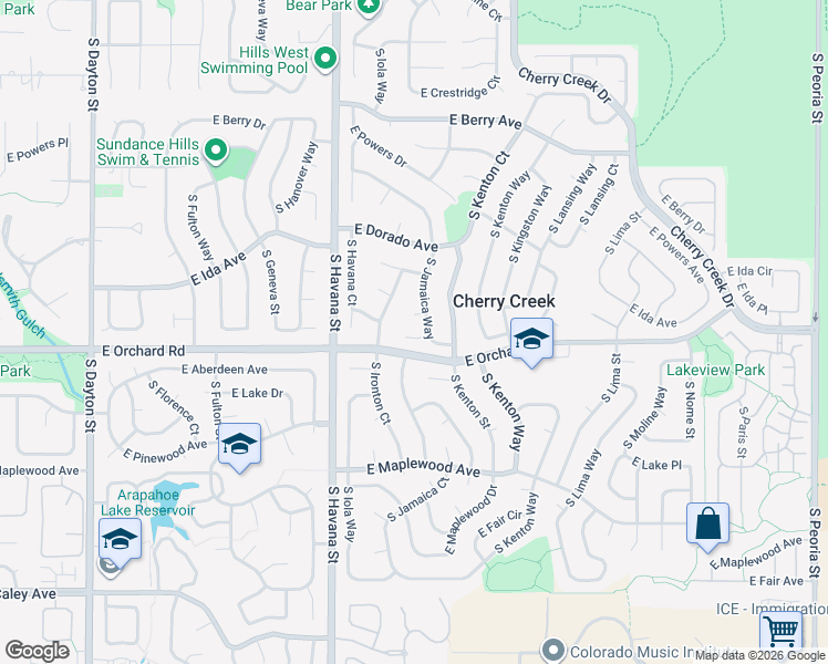 map of restaurants, bars, coffee shops, grocery stores, and more near 5805 South Jamaica Way in Englewood