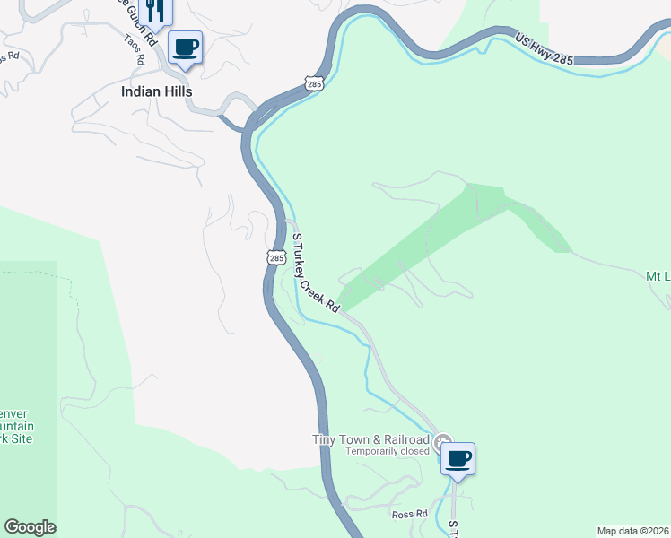 map of restaurants, bars, coffee shops, grocery stores, and more near 5858 South Turkey Creek Road in Morrison