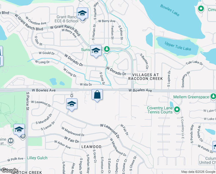 map of restaurants, bars, coffee shops, grocery stores, and more near 5664 West Ida Drive in Littleton
