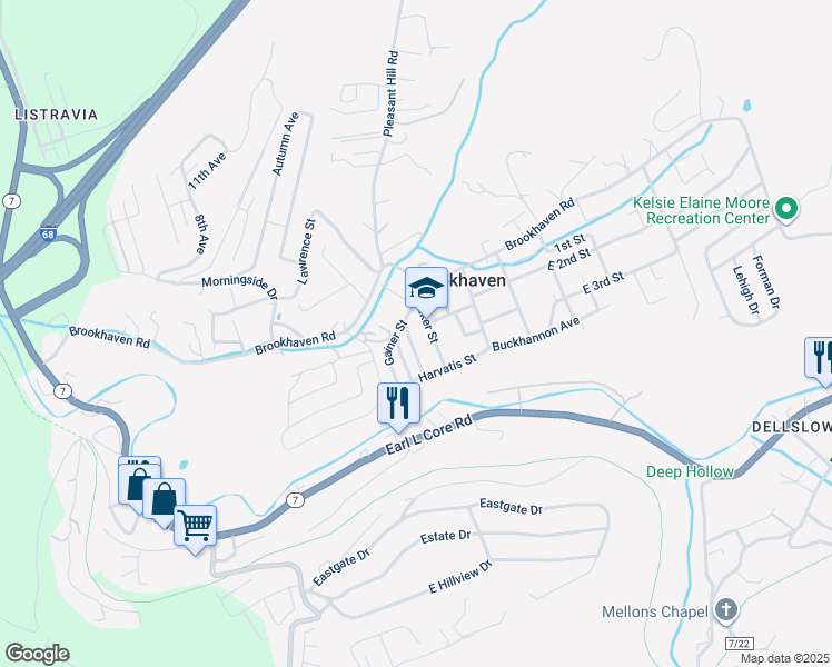 map of restaurants, bars, coffee shops, grocery stores, and more near 1107 Rucki Street in Morgantown