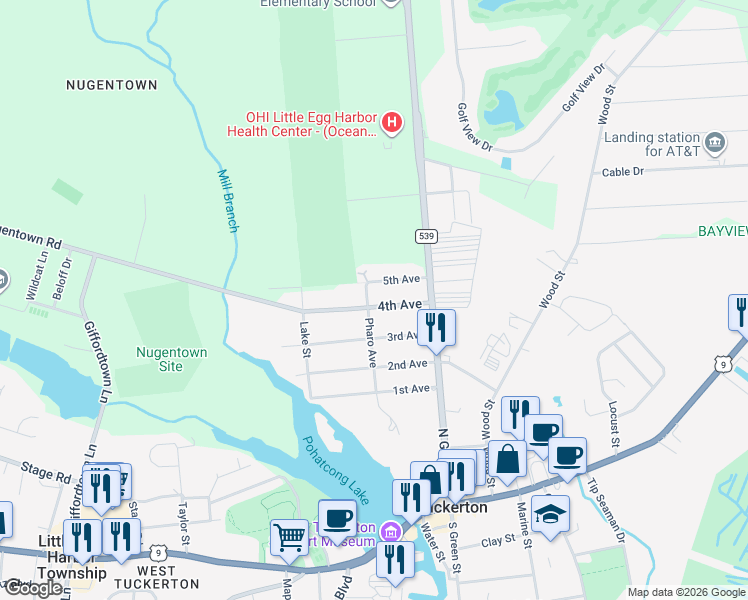 map of restaurants, bars, coffee shops, grocery stores, and more near 175 5th Avenue in Little Egg Harbor Township