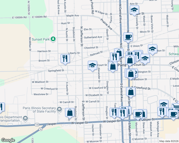 map of restaurants, bars, coffee shops, grocery stores, and more near 437 West Washington Street in Paris