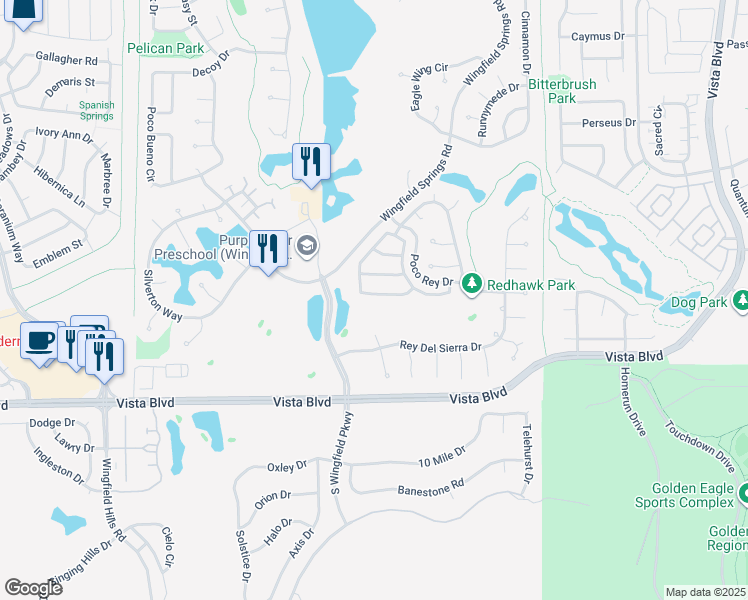 map of restaurants, bars, coffee shops, grocery stores, and more near 6523 Angels Orchard Drive in Sparks