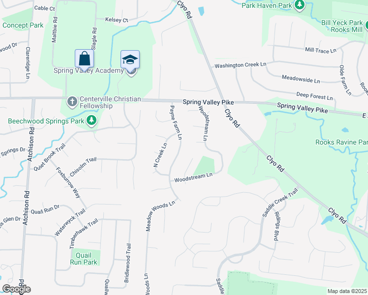 map of restaurants, bars, coffee shops, grocery stores, and more near 9096 Payne Farm Lane in Dayton