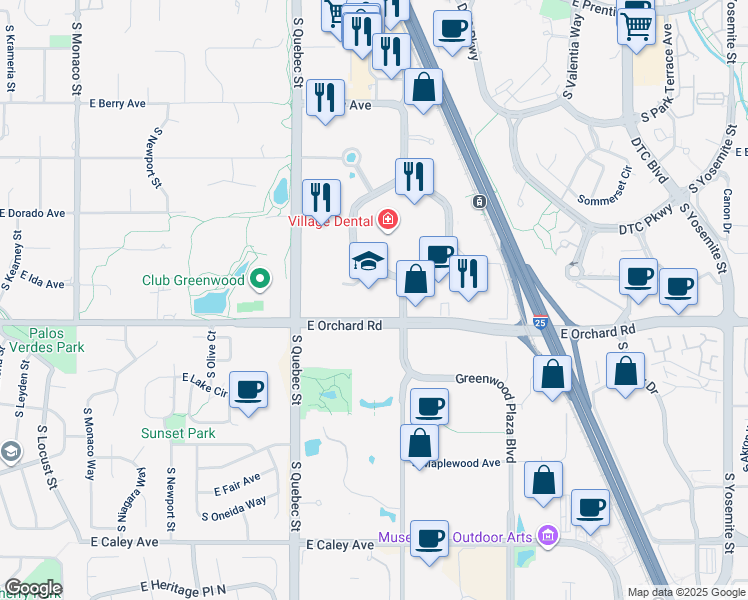 map of restaurants, bars, coffee shops, grocery stores, and more near 5889 Greenwood Plaza Boulevard in Greenwood Village