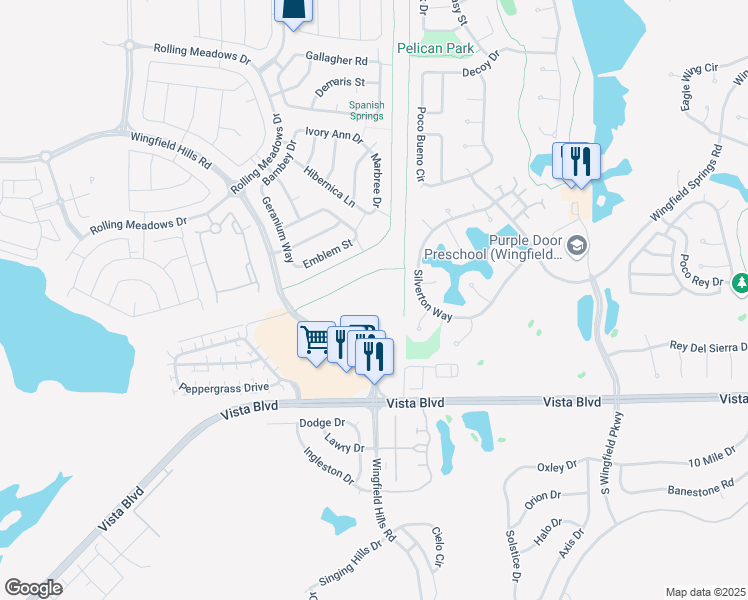 map of restaurants, bars, coffee shops, grocery stores, and more near 2360 Wingfield Hills Road in Sparks