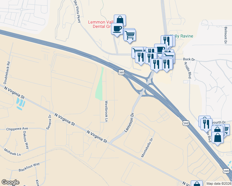 map of restaurants, bars, coffee shops, grocery stores, and more near 320 Medgar Avenue in Reno