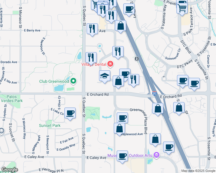 map of restaurants, bars, coffee shops, grocery stores, and more near 5889 Greenwood Plaza Boulevard in Greenwood Village