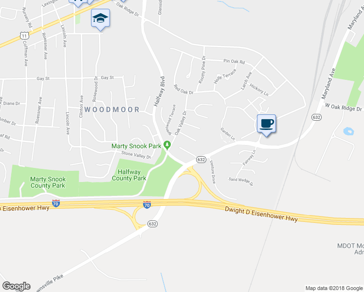 map of restaurants, bars, coffee shops, grocery stores, and more near 17704 Leonard Avenue in Hagerstown