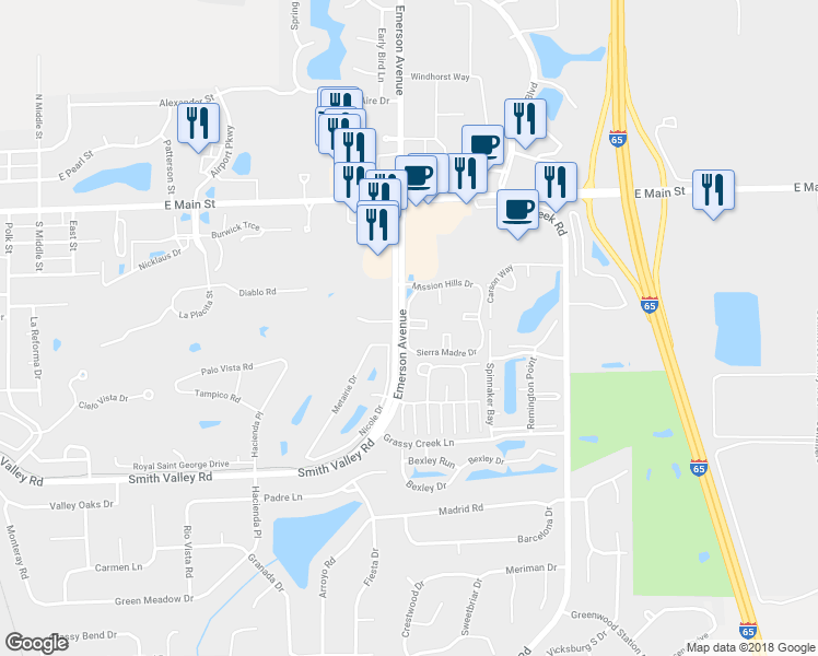 map of restaurants, bars, coffee shops, grocery stores, and more near 483 Redwood Court in Greenwood