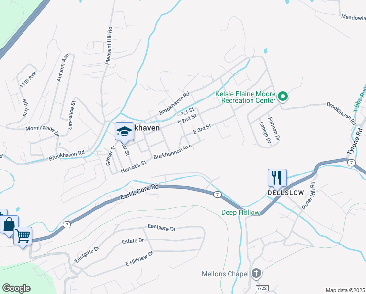 map of restaurants, bars, coffee shops, grocery stores, and more near 1511 Buckhannon Avenue in Morgantown