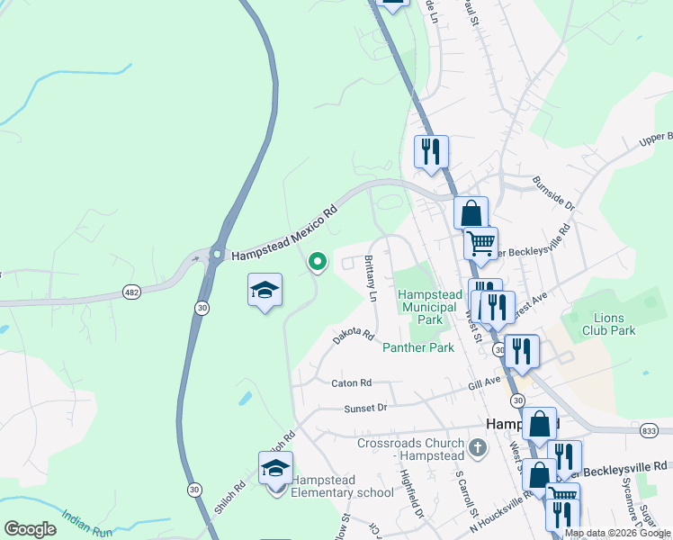 map of restaurants, bars, coffee shops, grocery stores, and more near 3805 Sunnyfield Court in Hampstead