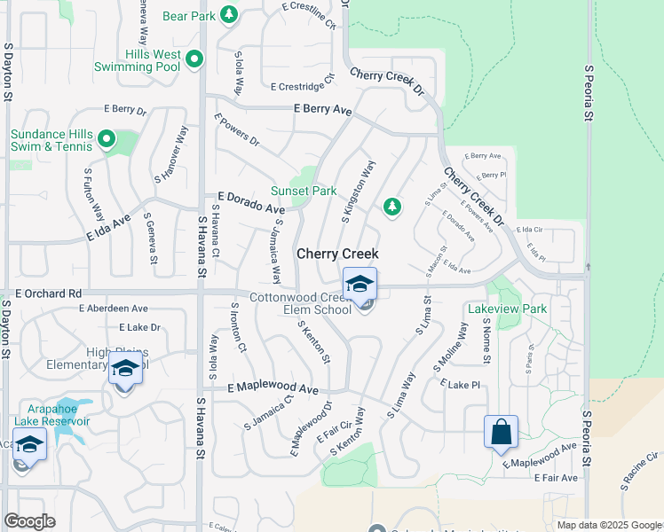 map of restaurants, bars, coffee shops, grocery stores, and more near 5841 South Kingston Way in Englewood