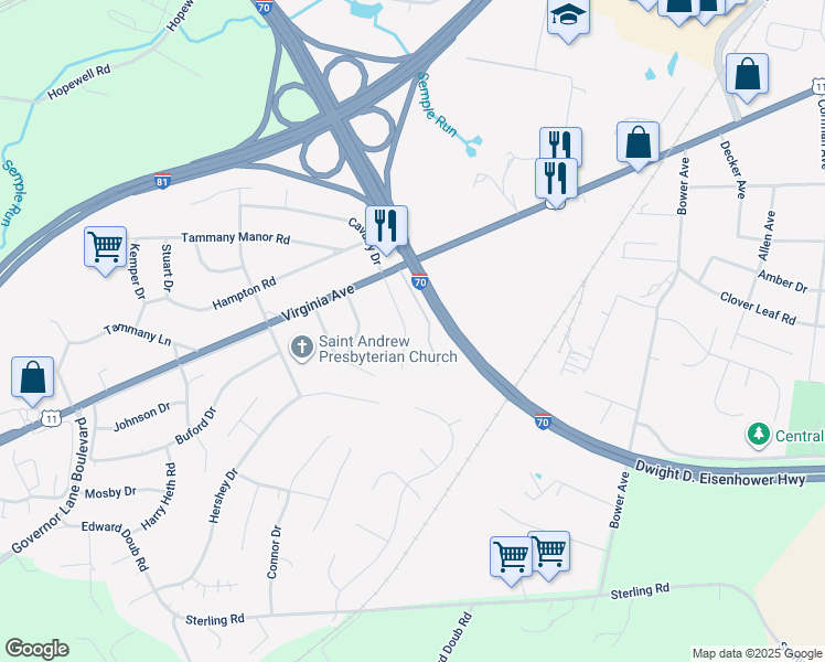 map of restaurants, bars, coffee shops, grocery stores, and more near 10821 Anderson Drive in Williamsport