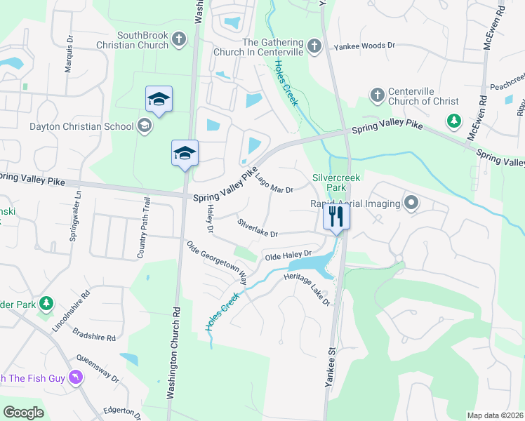 map of restaurants, bars, coffee shops, grocery stores, and more near 9485 Copperton Drive in Dayton