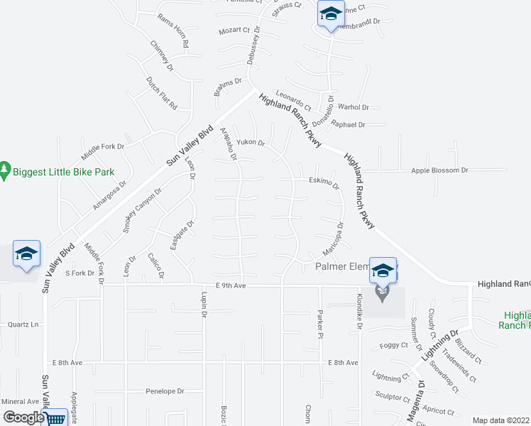 map of restaurants, bars, coffee shops, grocery stores, and more near 6355 West Ottawa Court in Sun Valley