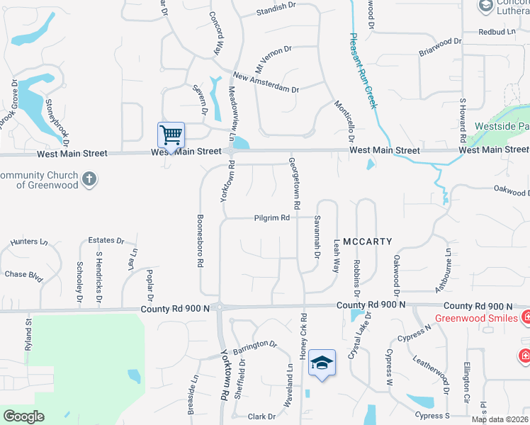map of restaurants, bars, coffee shops, grocery stores, and more near 1142 Pilgrim Road in Greenwood