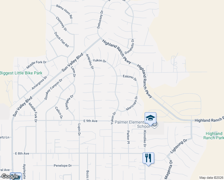 map of restaurants, bars, coffee shops, grocery stores, and more near 6405 West Ottawa Court in Sun Valley