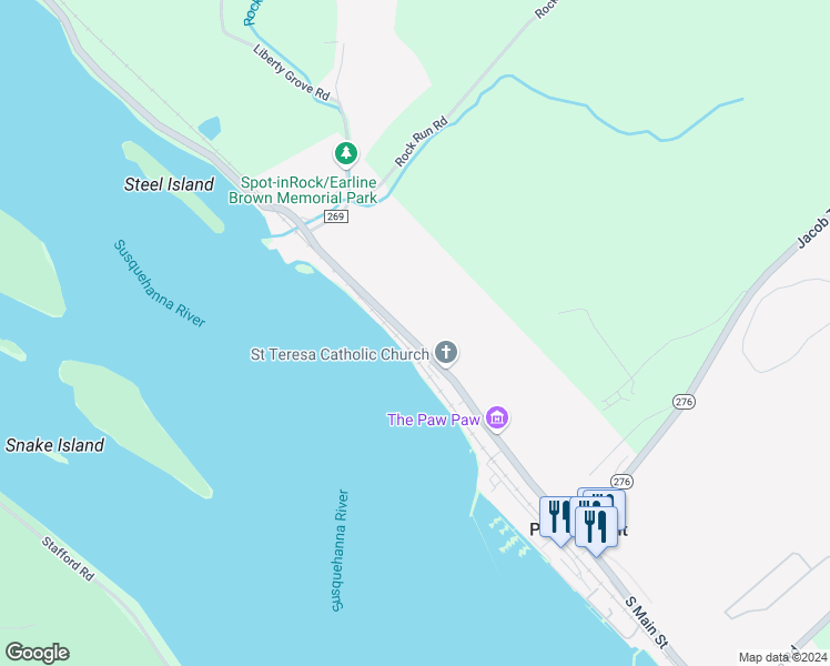 map of restaurants, bars, coffee shops, grocery stores, and more near 202 North Main Street in Port Deposit