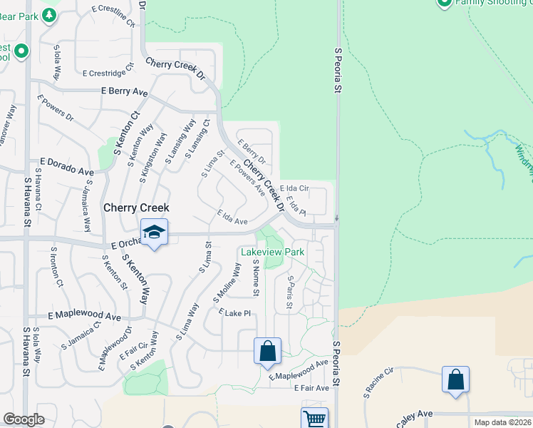 map of restaurants, bars, coffee shops, grocery stores, and more near 11674 East Ida Avenue in Englewood