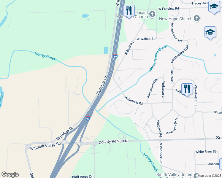 map of restaurants, bars, coffee shops, grocery stores, and more near 384 Wakefield Court in Greenwood