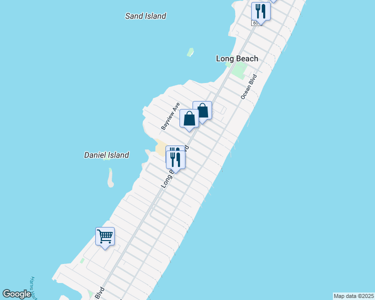 map of restaurants, bars, coffee shops, grocery stores, and more near 7910 CR 607 in Long Beach