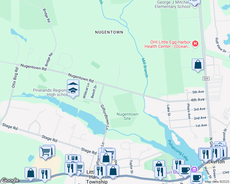 map of restaurants, bars, coffee shops, grocery stores, and more near 417 Nugentown Road in Ocean County