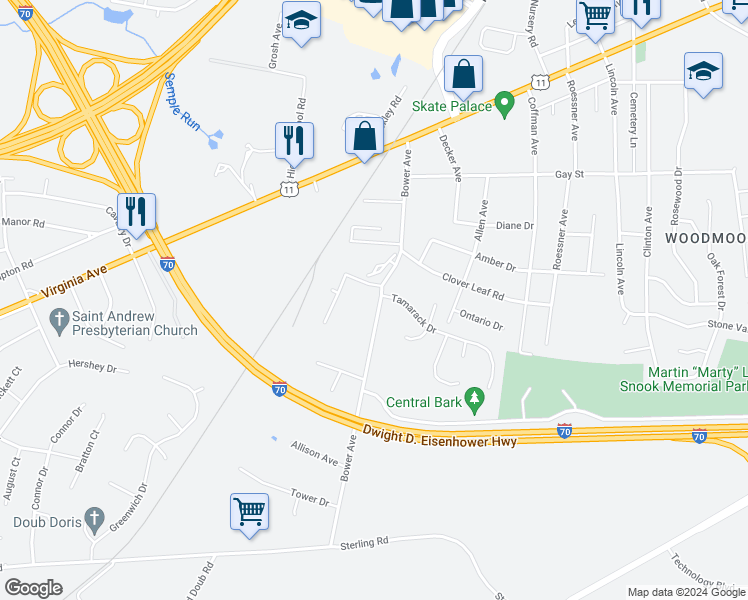 map of restaurants, bars, coffee shops, grocery stores, and more near 10738 Bower Avenue in Williamsport